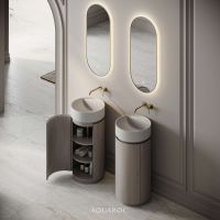 Rotunda Vanity Unit & Stone Basin 420mm Sabbia Grigio Oak